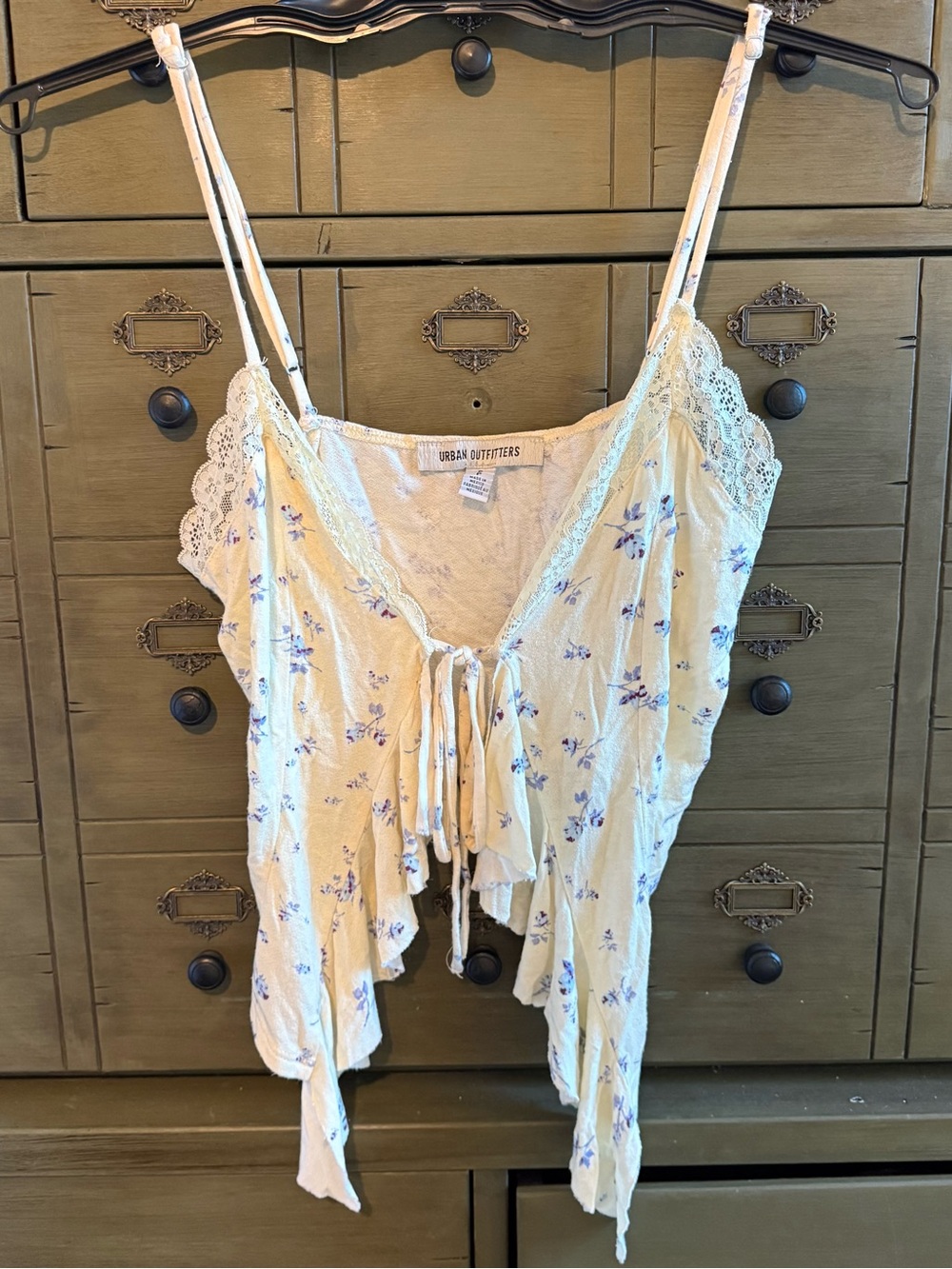 Urban Outfitters Cream Floral Lace-Trim Crop Top
